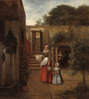 Pieter de Hooch - Avluda Kadın ve Çocuk Tablo