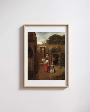 Pieter de Hooch - Avluda Kadın ve Çocuk Fine Art Baskı