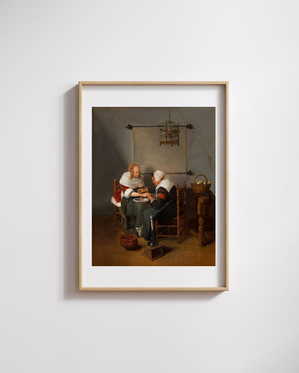 Quiringh van Brekelenkam - Yaşlı Kadının Genç Bir Kadının Kanını Akıttığı Sahne fine art baskı