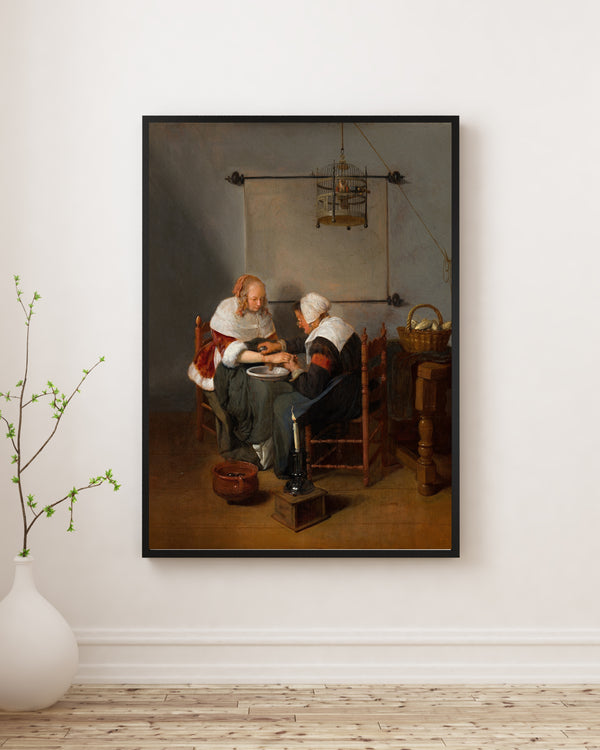 Quiringh van Brekelenkam - Yaşlı Kadının Genç Bir Kadının Kanını Akıttığı Sahne poster