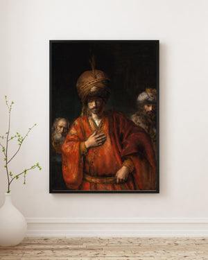 Rembrandt van Rijn - Haman Kaderini Fark Ediyor Poster