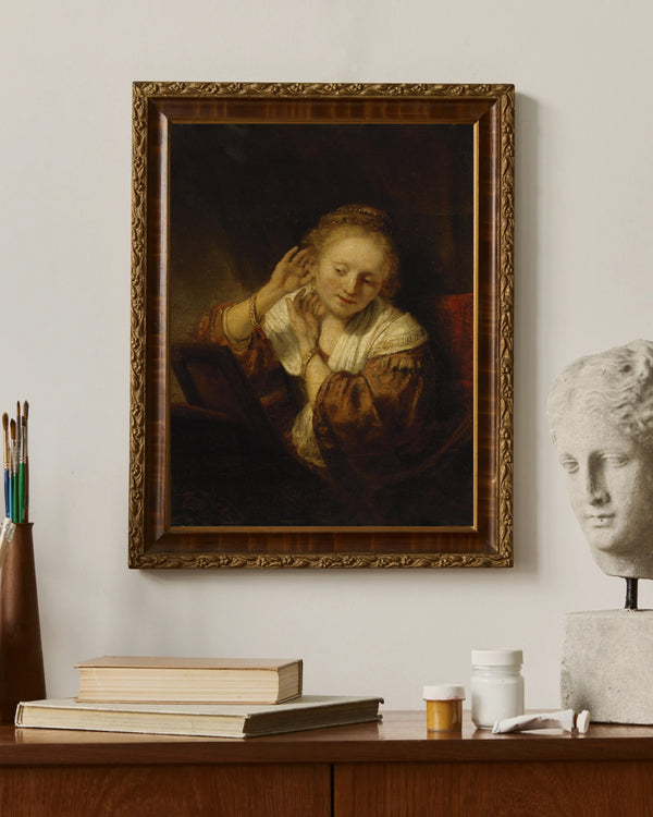 Rembrandt van Rijn - Küpeli Genç Kadın Çerçeve