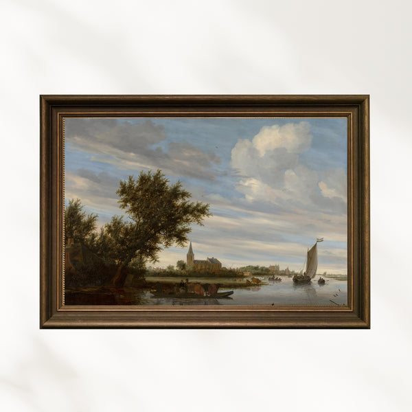 Salomon van Ruysdael - Kilise ve Feribotlu Nehir Manzarası