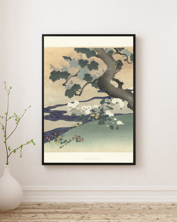 Tsukioka Kōgyo - Ağaç ve Krizantemler