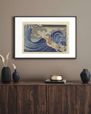 Utagawa Kuniyoshi - Sado Sürgünü Sırasında Kakuda’da Dalgaları Fine Art Baskı