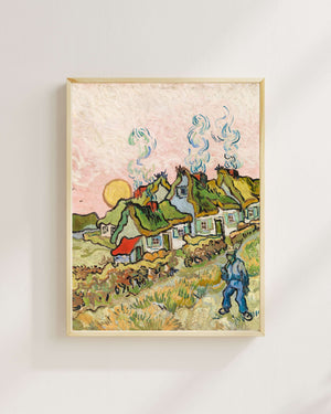 Vincent van Gogh - Güneş Işığındaki Saz Çatılı Kulübeler Fine Art Baskı