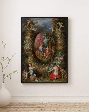 Jan Brueghel the Elder & Hendrik van Balen - Dört Mevsimin Kişileştirmelerinden Hediyeler Alan Tanrıça Cybele’in Etrafında Meyve Çelengi Poster