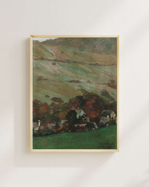 Egon Schiele - Bir Tepenin Eteğindeki Köy Fine Art Baskı