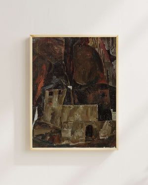 Egon Schiele - Tepelik Manzarada Ev ve Duvar Fine Art Baskı