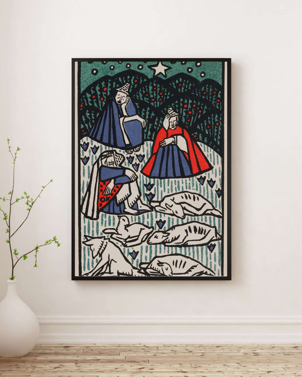 Üç Çoban Köpek ve Koyunlar Fine Art Baskı