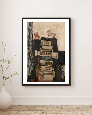 Egon Schiele - Kitaplarla Natürmort Fine Art Baskı