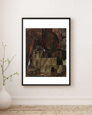 Egon Schiele - Tepelik Manzarada Ev ve Duvar Fine Art Baskı