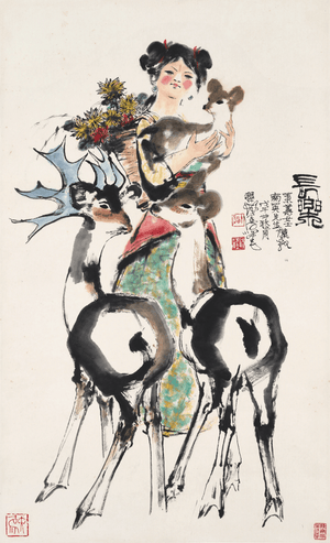 Çiçekler ve Geyiklerle Kız fine art baskı