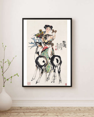 Çiçekler ve Geyiklerle Kız fine art baskı