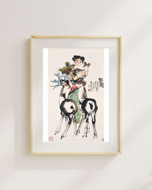Çiçekler ve Geyiklerle Kız fine art baskı