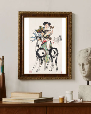 Çiçekler ve Geyiklerle Kız fine art baskı