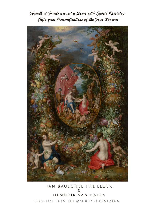 Jan Brueghel the Elder & Hendrik van Balen-Dört Mevsimin Kişileştirmelerinden Hediyeler Alan Tanrıça Cybele’in Etrafında Meyve Çelengi fine art baskı